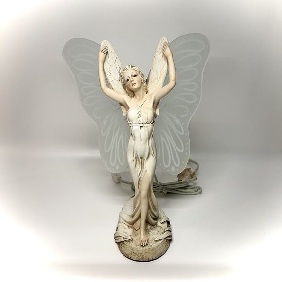 Fairy Lamp w/Glass Wings Desk Nightstand Light Angel Guardian Figure 14” Plug In - Picture 2 of 7